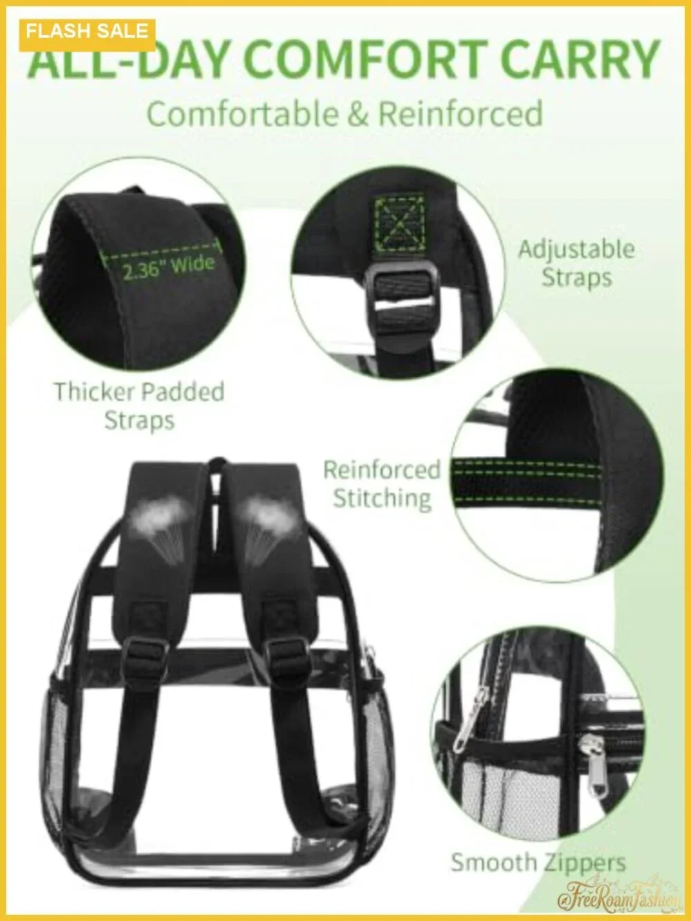 Clear Backpack Stadium Approved PVC Water Resistant Lightweight Bag Events